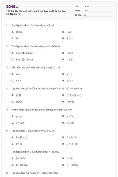 174 Bài tập Hàm số mũ Logarit cực hay từ đề thi đại học có đáp án(P3)