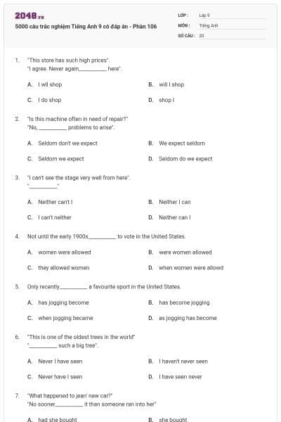 5000 câu trắc nghiệm Tiếng Anh 9 có đáp án - Phần 106