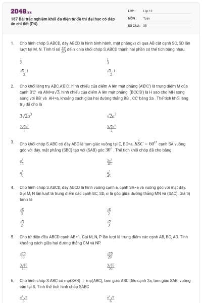 187 Bài trắc nghiệm khối đa diện từ đề thi đại học có đáp án chi tiết (P4)