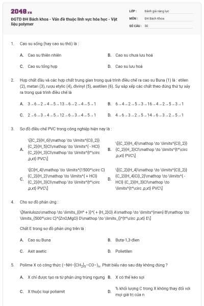 ĐGTD ĐH Bách khoa - Vấn đề thuộc lĩnh vực hóa học - Vật liệu polymer