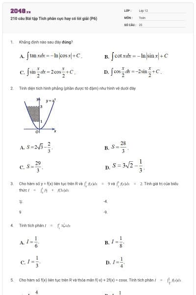 210 câu Bài tập Tích phân cực hay có lời giải (P6)