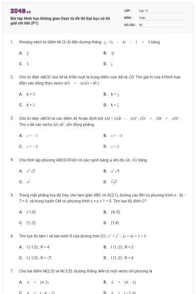 Bài tâp Hình học không gian Oxyz từ đề thi Đại học có lời giải chi tiết (P1)
