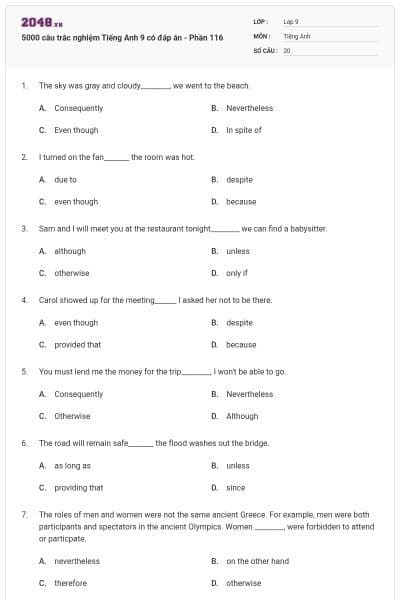 5000 câu trắc nghiệm Tiếng Anh 9 có đáp án - Phần 116