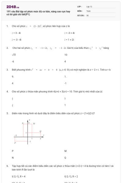 191 câu Bài tập số phức mức độ cơ bản, nâng cao cực hay có lời giải chi tiết(P1)