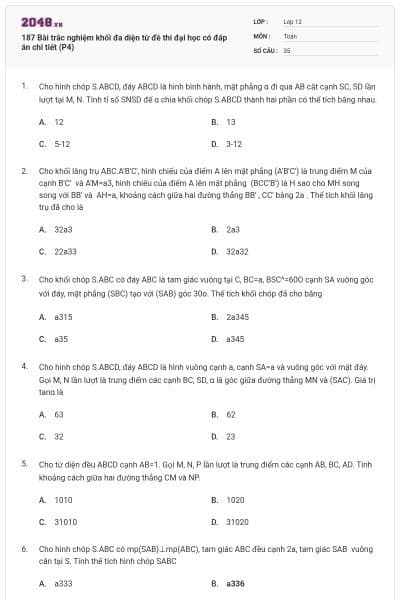 187 Bài trắc nghiệm khối đa diện từ đề thi đại học có đáp án chi tiết (P4)