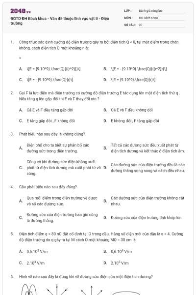 ĐGTD ĐH Bách khoa - Vấn đề thuộc lĩnh vực vật lí - Điện trường
