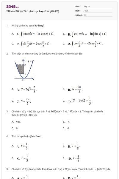 210 câu Bài tập Tích phân cực hay có lời giải (P6)