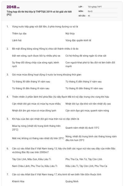 Tổng hợp đề thi thử Địa lý THPTQG 2019 có lời giải chi tiết (P2)