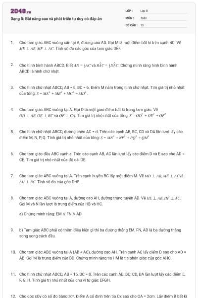 Dạng 5: Bài nâng cao và phát triển tư duy có đáp án