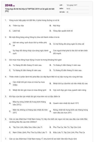Tổng hợp đề thi thử Địa lý THPTQG 2019 có lời giải chi tiết (P2)