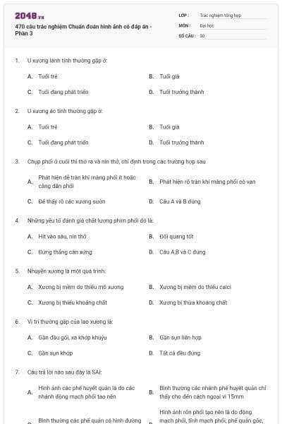 470 câu trắc nghiệm Chuẩn đoán hình ảnh có đáp án - Phần 3
