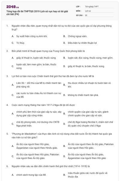 Tổng hợp đề thi THPTQG 2019 Lịch sử cực hay có lời giải chi tiết (P4)