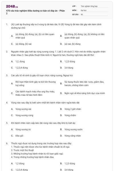 470 câu trắc nghiệm Điều dưỡng cơ bản có đáp án - Phần 2