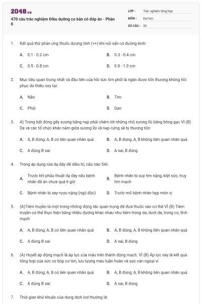470 câu trắc nghiệm Điều dưỡng cơ bản có đáp án - Phần 6
