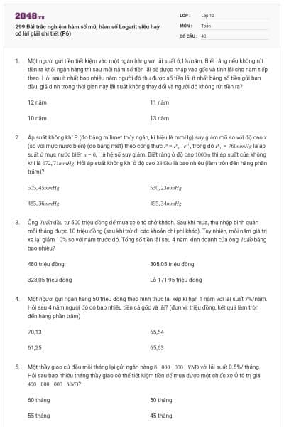 299 Bài trắc nghiệm hàm số mũ, hàm số Logarit siêu hay có lời giải chi tiết (P6)