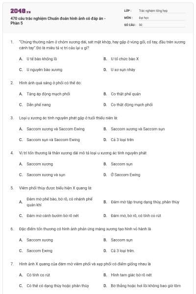 470 câu trắc nghiệm Chuẩn đoán hình ảnh có đáp án - Phần 5