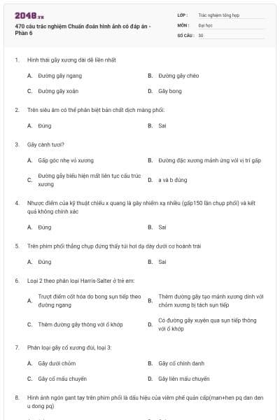 470 câu trắc nghiệm Chuẩn đoán hình ảnh có đáp án - Phần 6