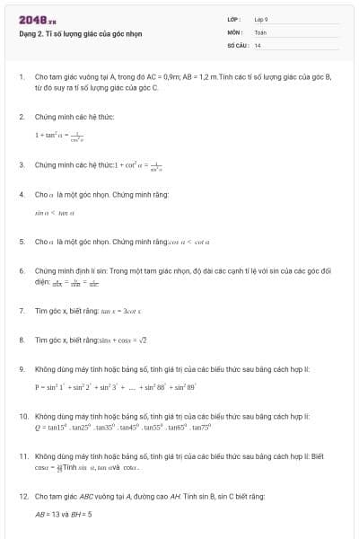 Dạng 2. Tỉ số lượng giác của góc nhọn