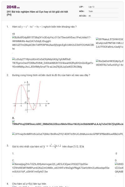 291 Bài trắc nghiệm Hàm số Cực hay có lời giải chi tiết (P4)