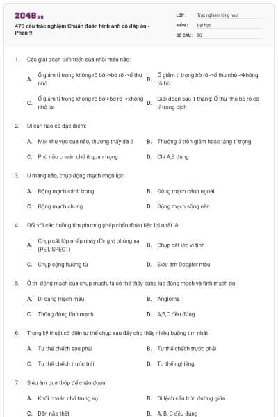 470 câu trắc nghiệm Chuẩn đoán hình ảnh có đáp án - Phần 9