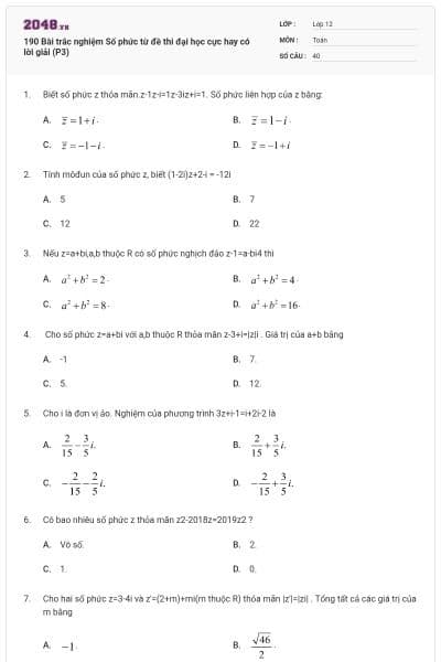190 Bài trắc nghiệm Số phức từ đề thi đại học cực hay có lời giải (P3)