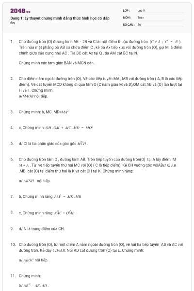 Dạng 1: Lý thuyết chứng minh đẳng thức hình học có đáp án