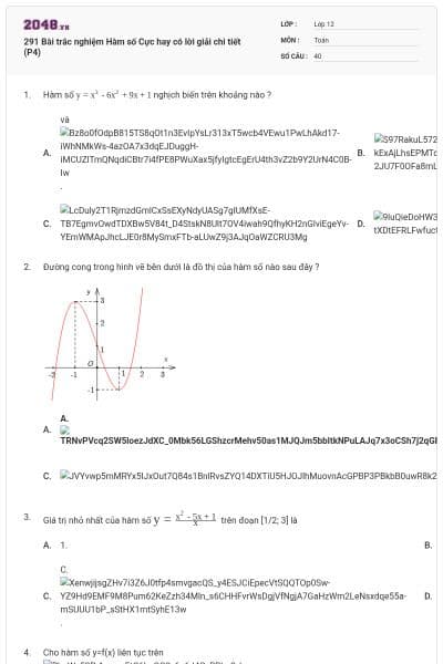 291 Bài trắc nghiệm Hàm số Cực hay có lời giải chi tiết (P4)