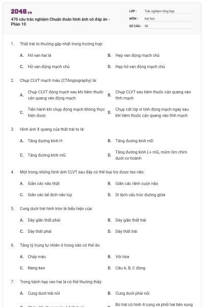 470 câu trắc nghiệm Chuẩn đoán hình ảnh có đáp án - Phần 10