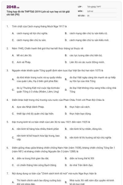 Tổng hợp đề thi THPTQG 2019 Lịch sử cực hay có lời giải chi tiết (P8)