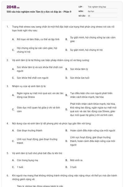 500 câu trắc nghiệm môn Tâm lý y đức có đáp án - Phần 9