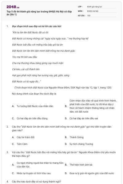 Top 5 đề thi Đánh giá năng lực trường ĐHQG Hà Nội có đáp án (Đề 1)