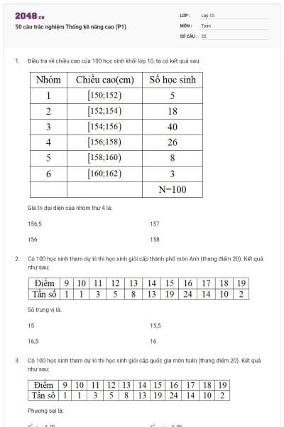 50 câu trắc nghiệm Thống kê nâng cao (P1)