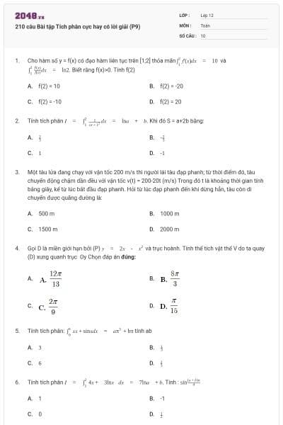 210 câu Bài tập Tích phân cực hay có lời giải (P9)