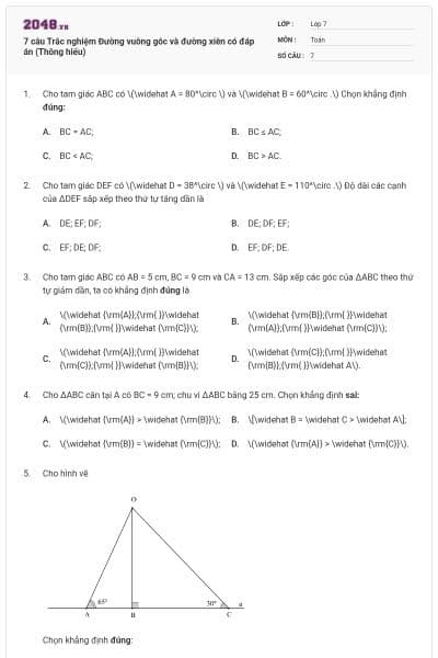 7 câu Trắc nghiệm Đường vuông góc và đường xiên có đáp án (Thông hiểu)