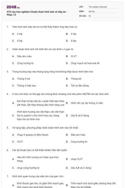 470 câu trắc nghiệm Chuẩn đoán hình ảnh có đáp án - Phần 15