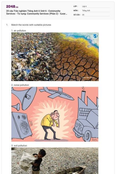 20 câu Trắc nghiệm Tiếng Anh 6 Unit 6 : Community Services - Từ vựng: Community Services (Phần 2) - iLearn Smart World