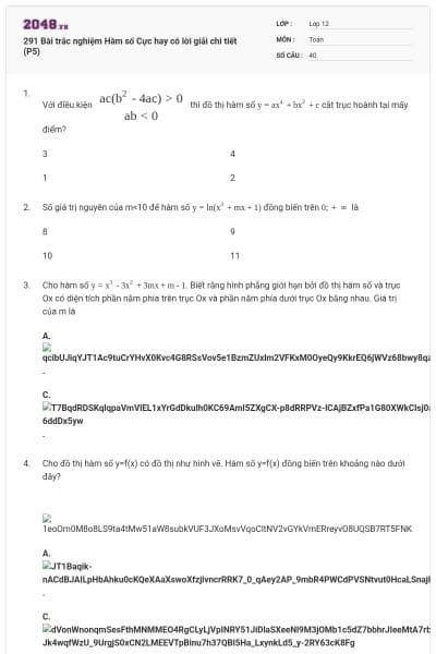 291 Bài trắc nghiệm Hàm số Cực hay có lời giải chi tiết (P5)