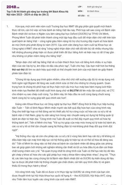 Top 5 đề thi Đánh giá năng lực trường ĐH Bách Khoa Hà Nội năm 2023 - 2024 có đáp án (Đề 2)