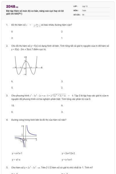 Bài tập Hàm số mức độ cơ bản, nâng cao cực hay có lời giải chi tiết(P1)