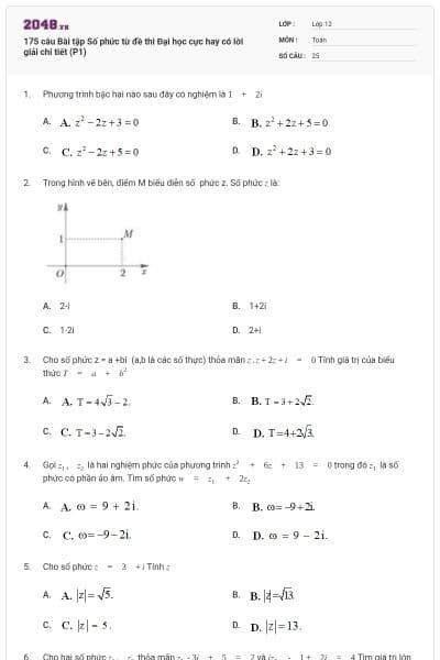 175 câu Bài tập Số phức từ đề thi Đại học cực hay có lời giải chi tiết (P1)