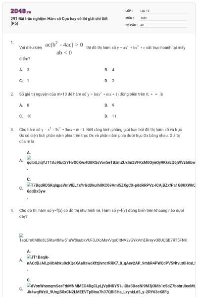 291 Bài trắc nghiệm Hàm số Cực hay có lời giải chi tiết (P5)