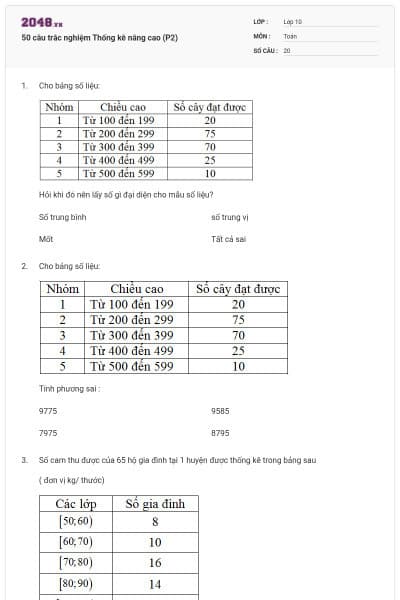 50 câu trắc nghiệm Thống kê nâng cao (P2)