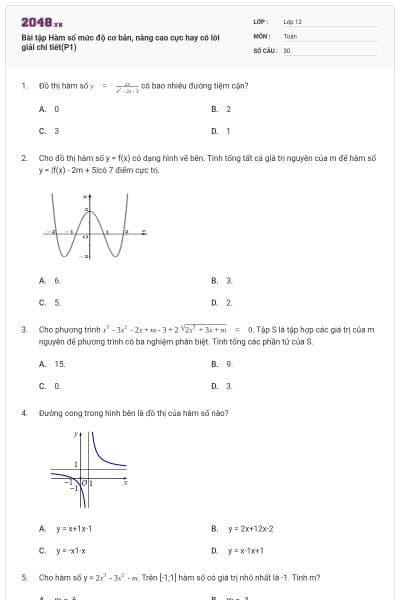 Bài tập Hàm số mức độ cơ bản, nâng cao cực hay có lời giải chi tiết(P1)