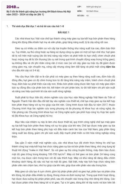 Bộ 5 đề thi Đánh giá năng lực trường ĐH Bách khoa Hà Nội năm 2023 - 2024 có đáp án (Đề 1)