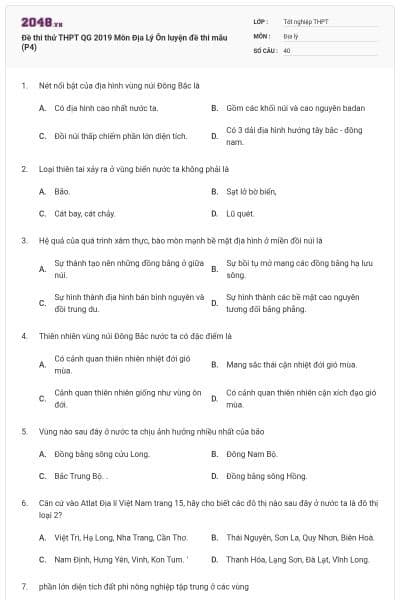 Đề thi thử THPT QG 2019 Môn Địa Lý Ôn luyện đề thi mẫu (P4)