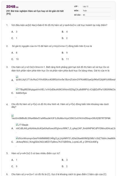 291 Bài trắc nghiệm Hàm số Cực hay có lời giải chi tiết (P5)