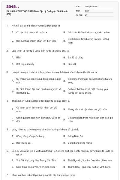 Đề thi thử THPT QG 2019 Môn Địa Lý Ôn luyện đề thi mẫu (P4)