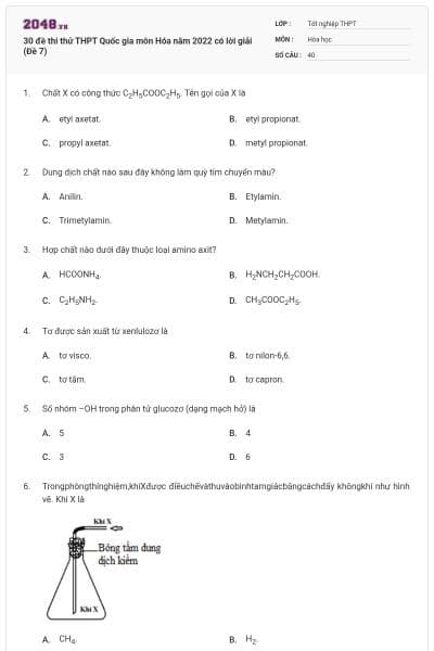 30 đề thi thử THPT Quốc gia môn Hóa năm 2022 có lời giải (Đề 7)