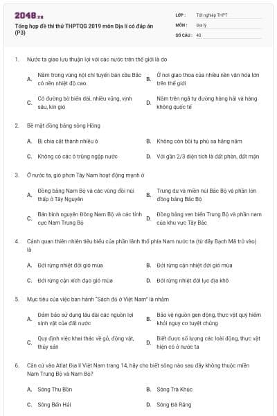 Tổng hợp đề thi thử THPTQG 2019 môn Địa lí có đáp án (P3)