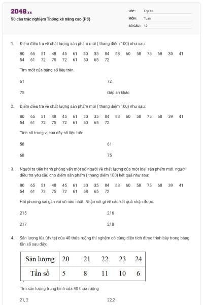 50 câu trắc nghiệm Thống kê nâng cao (P3)
